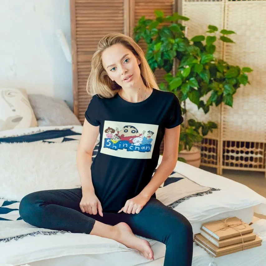 Shinchan Women's Printed Round Neck T-shirt